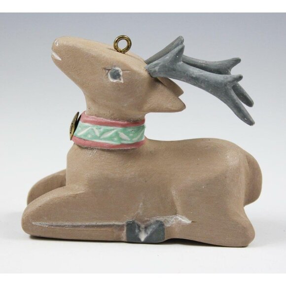 Hallmark KS Folk Art Reindeer Ornament 1991 Hand-Carved Wood & Brass - Picture 1 of 7